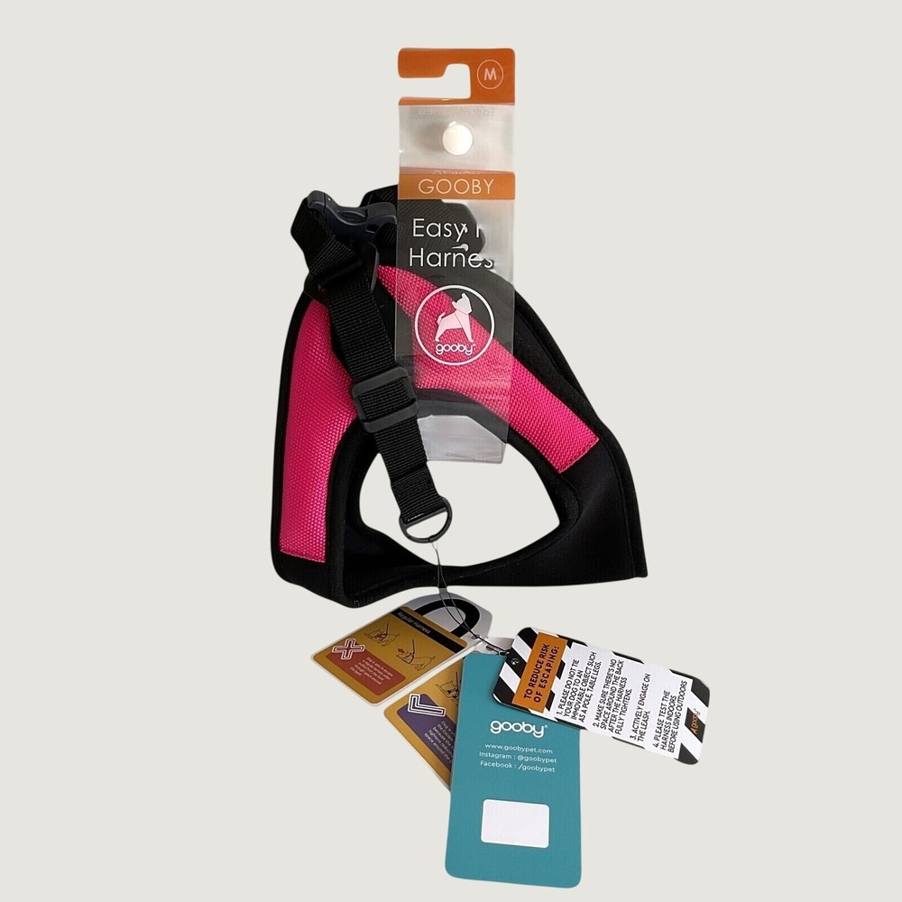 Gooby Easy Fit Escape Free Dog Harness Hot Pink Black Size Medium Mesh Step-In